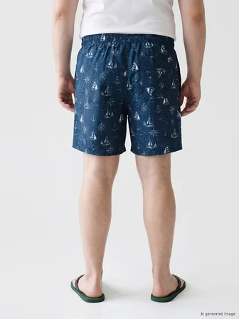 LCW SWIMWEAR Lacivert Diz Hizası Boy Desenli Erkek Deniz Şortu