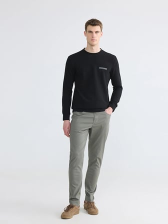 LCWAIKIKI Classic Siyah Bisiklet Yaka Baskılı Erkek Sweatshirt
