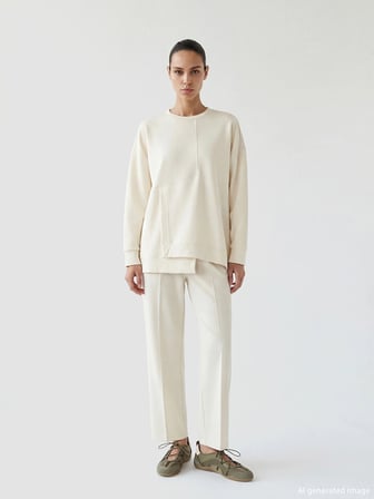 KOOR SPORT Ekru Soft Touch Oversize Kadın Sweatshirt