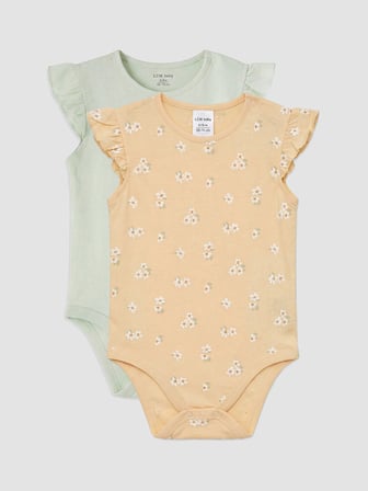 LCW baby Sarı Fırfırlı Kız Bebek Çıtçıtlı Body 2'li