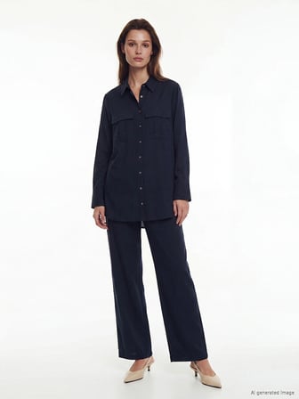 LCW Modest Lacivert Modal Karışımlı Kadın Gömlek Tunik