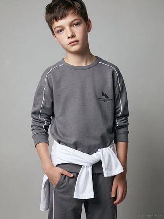 LCW Kids Gri Baskılı Erkek Çocuk Soft Touch Sweatshirt