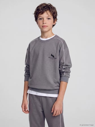 LCW Kids Gri Baskılı Erkek Çocuk Soft Touch Sweatshirt