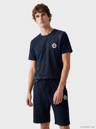LC WAIKIKI Lacivert Fenerbahçe Baskılı Erkek Şortlu Pijama Takımı
