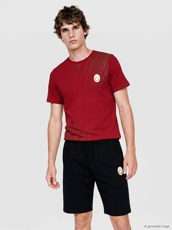 LC WAIKIKI Kırmızı Galatasaray Baskılı Erkek Şortlu Pijama Takımı