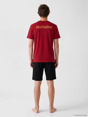 LC WAIKIKI Kırmızı Galatasaray Baskılı Erkek Şortlu Pijama Takımı