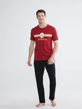 LC WAIKIKI Kırmızı Standart Kalıp Galatasaray Baskılı Erkek Pijama Takım