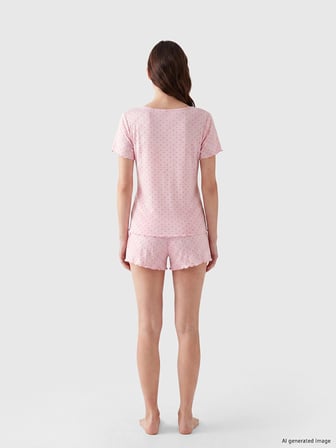 LCW DREAM Pembe V Yaka Puantiyeli Kadın Şortlu Pijama Takımı