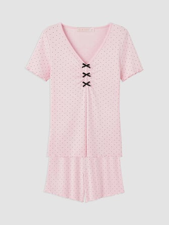 LCW DREAM Pembe V Yaka Puantiyeli Kadın Şortlu Pijama Takımı