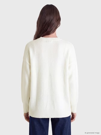 LCW Modest Ekru Bisiklet Yaka Çiçek Nakışlı Kadın Triko Tunik