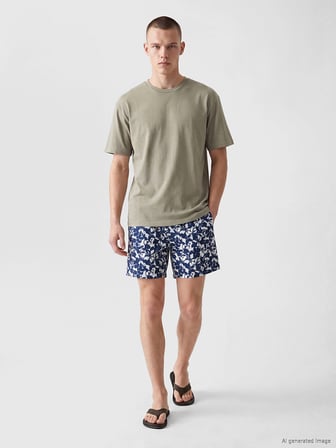 LCW SWIMWEAR Lacivert Kısa Boy Desenli Erkek Deniz Şortu