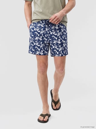 LCW SWIMWEAR Lacivert Kısa Boy Desenli Erkek Deniz Şortu