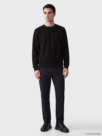 LCWAIKIKI Classic Siyah Bisiklet Yaka Erkek Sweatshirt