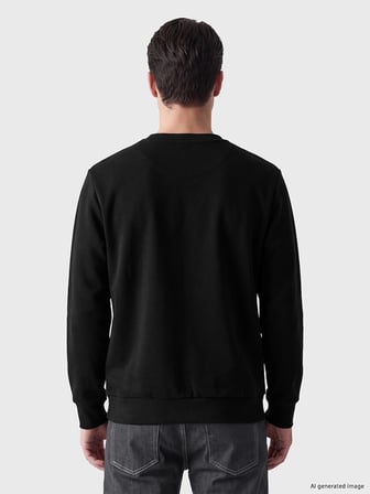 LCWAIKIKI Classic Siyah Bisiklet Yaka Baskılı Erkek Sweatshirt