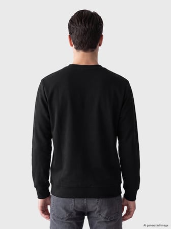 LCWAIKIKI Classic Siyah Bisiklet Yaka Baskılı Erkek Sweatshirt