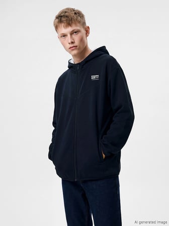 LCW Kids Lacivert Kapüşonlu Baskılı Erkek Çocuk Fermuarlı Sweatshirt
