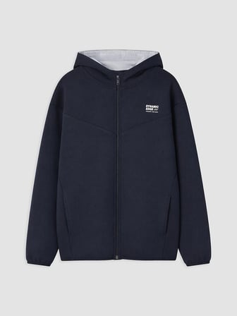 LCW Kids Lacivert Kapüşonlu Baskılı Erkek Çocuk Fermuarlı Sweatshirt