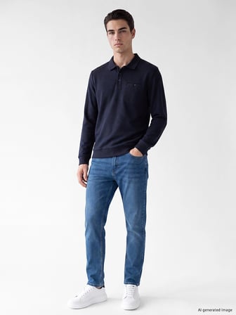 LCWAIKIKI Classic Lacivert Polo Yaka Erkek Sweatshirt