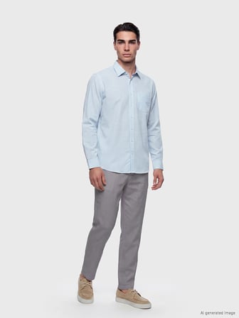 LCW BUSINESS Mavi Regular Fit Ekose Erkek Gömlek
