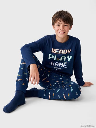 LCW Kids Lacivert Bisiklet Yaka Erkek Çocuk Pijama Takım