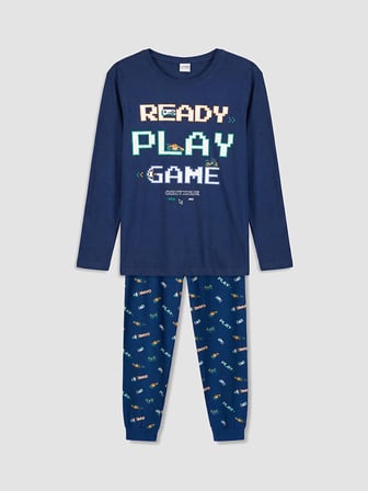 LCW Kids Lacivert Bisiklet Yaka Erkek Çocuk Pijama Takım