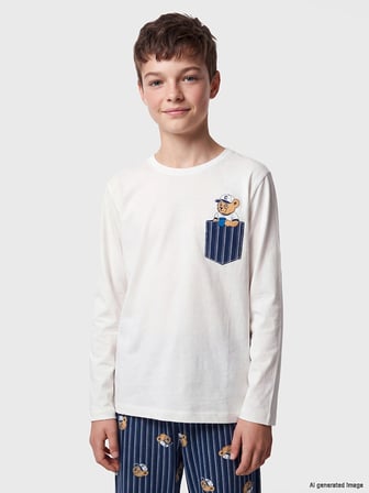LCW Kids Ekru Bisiklet Yaka Erkek Çocuk Pijama Takımı