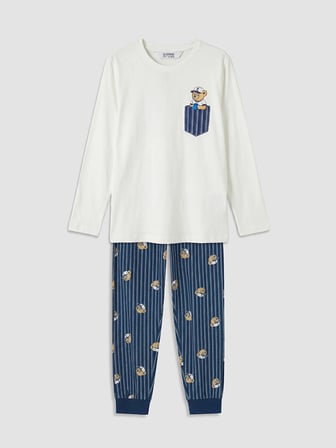 LCW Kids Ekru Bisiklet Yaka Erkek Çocuk Pijama Takımı