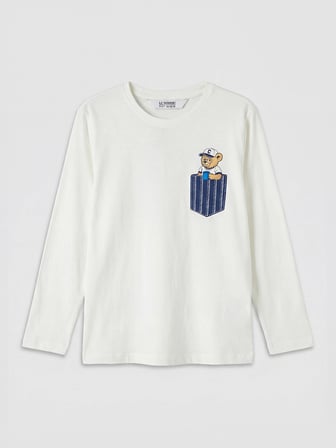 LCW Kids Ekru Bisiklet Yaka Erkek Çocuk Pijama Takımı