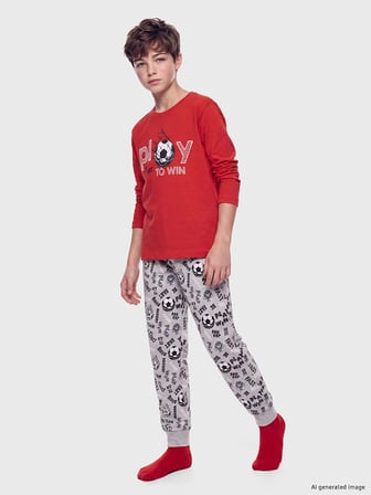 LCW Kids Kırmızı Baskılı Erkek Çocuk Pijama Takım