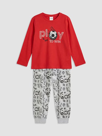 LCW Kids Kırmızı Baskılı Erkek Çocuk Pijama Takım