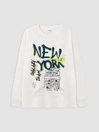 LCW Kids Ekru New York Baskılı Erkek Çocuk Pijama Takım