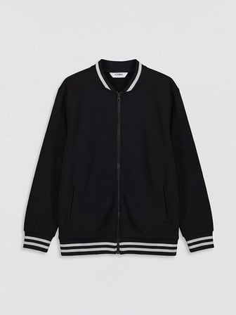 LCW Kids Siyah Kolej Yaka Erkek Çocuk Fermuarlı Sweatshirt