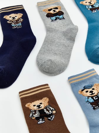 LCW Kids Karışık Ayı Teddy Desenli Erkek Çocuk Soket Çorap 5'li