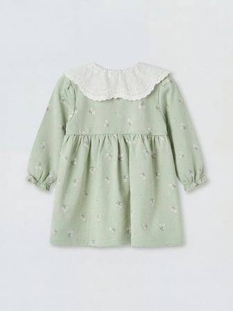LCW baby Yeşil Bebe Yaka Çiçekli Kız Bebek Elbise