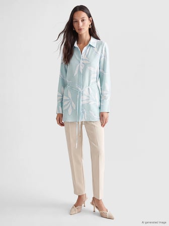 LCW EVERYDAY Yeşil Beli Kuşaklı Desenli Kadın Gömlek Tunik