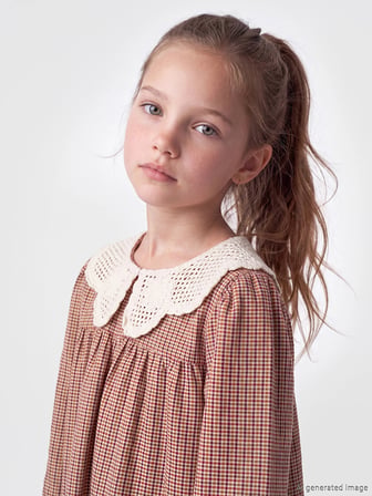 LCW Kids Turuncu Bebe Yaka Ekose Kız Çocuk Gabardin Elbise