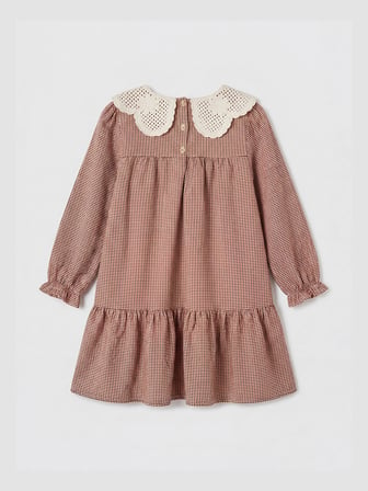 LCW Kids Turuncu Bebe Yaka Ekose Kız Çocuk Gabardin Elbise