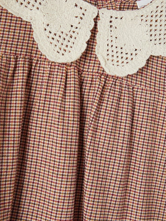 LCW Kids Turuncu Bebe Yaka Ekose Kız Çocuk Gabardin Elbise