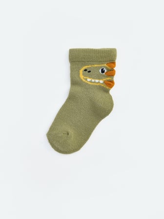 LCW baby Yeşil Dinozor Nakışlı Erkek Bebek Soket Çorap 5'li