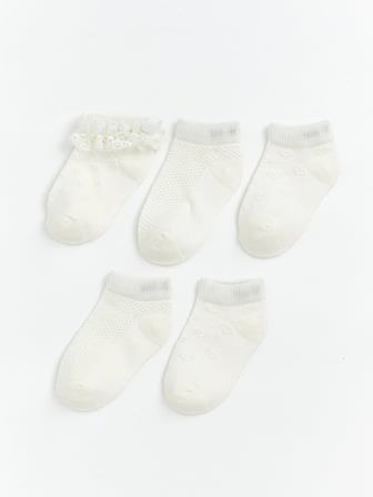 LCW baby Ekru Desenli Kız Bebek Patik Çorap 5'li