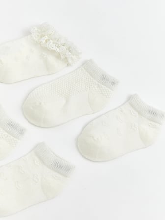 LCW baby Ekru Desenli Kız Bebek Patik Çorap 5'li