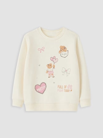 LCW Kids Ekru Kız Çocuk Baskılı Sweatshirt
