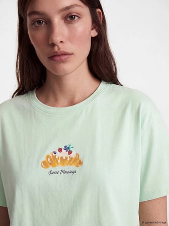 LCW DREAM Yeşil Bisiklet Yaka Baskılı Kadın Pijama Takım