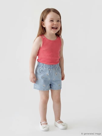 LCW baby Mavi Çiçekli Kız Bebek Jean Şort