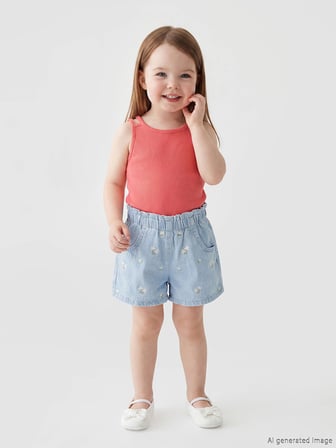 LCW baby Mavi Çiçekli Kız Bebek Jean Şort