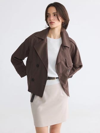LCWAIKIKI Classic Kahverengi Kruvaze Yaka Oversize Kadın Trençkot