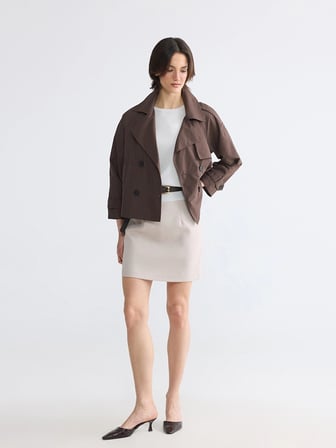 LCWAIKIKI Classic Kahverengi Kruvaze Yaka Oversize Kadın Trençkot