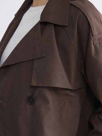 LCWAIKIKI Classic Kahverengi Kruvaze Yaka Oversize Kadın Trençkot
