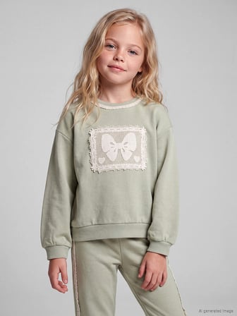 LCW Kids Yeşil Dantel Detaylı Kız Çocuk Taytlı Takım