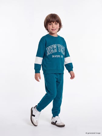 LCW Kids Petrol New York Baskılı Erkek Çocuk Takım